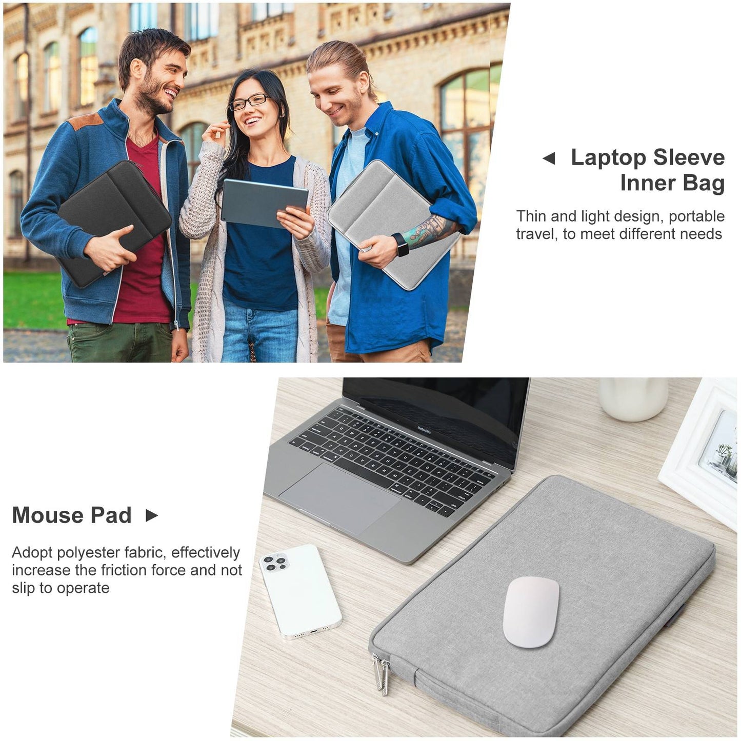 Haweel HWL7021 For 15-16.7 inch Macbook Pro 15 inch (2016) / (2018-2019)  /  16 inch (2022) Slim Carrying Case Shockproof Laptop Sleeve Bag with Handle - Grey