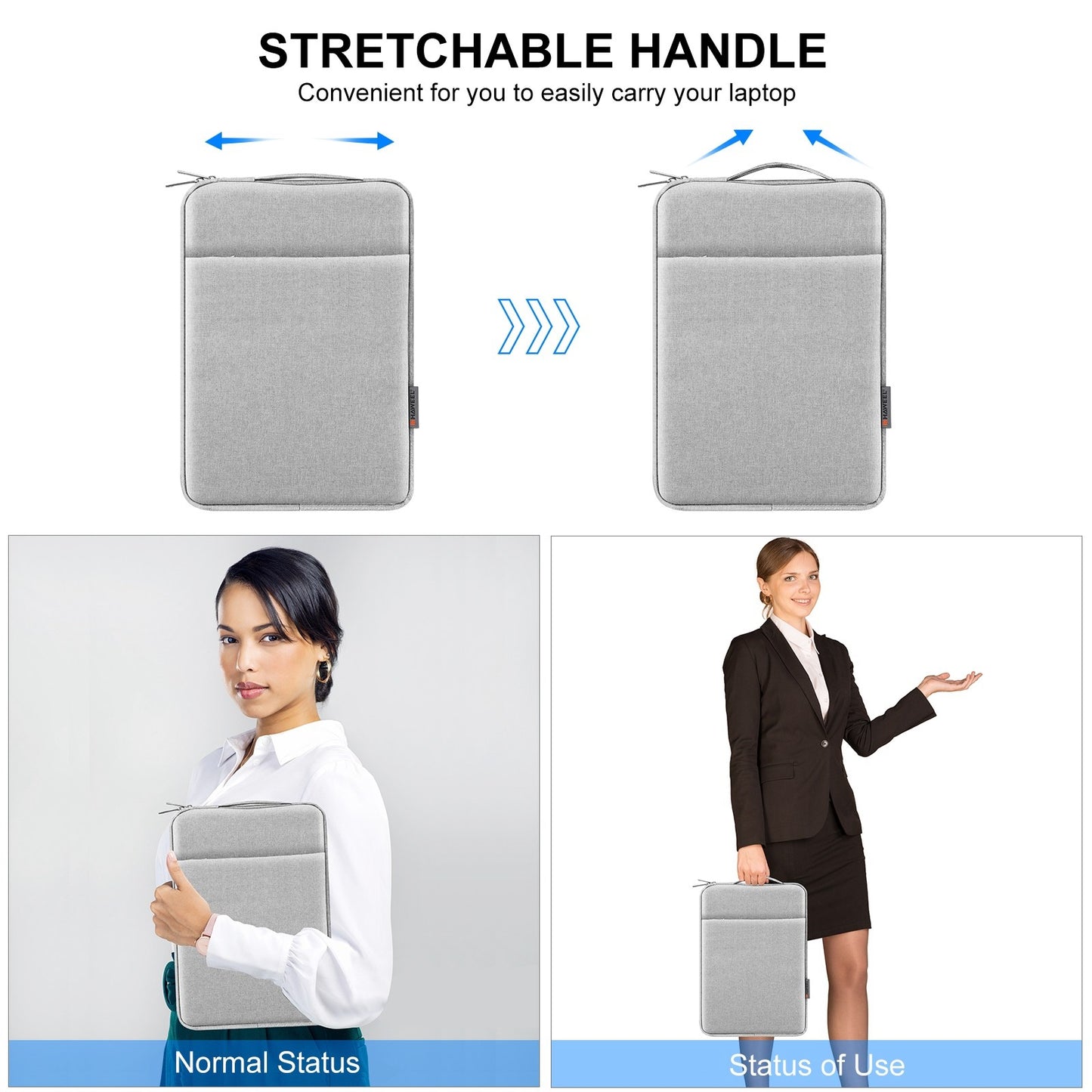 Haweel HWL7019 For 12.5-13.5 inch MacBook 12-inch with Retina Display(2015) / MacBook Air 13 inch (2022) / (2020) / (2018) Anti-Scratch Carrying Case Protective Sleeve Bag with Handle - Grey