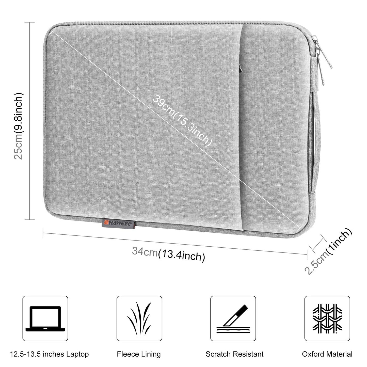 Haweel HWL7019 For 12.5-13.5 inch MacBook 12-inch with Retina Display(2015) / MacBook Air 13 inch (2022) / (2020) / (2018) Anti-Scratch Carrying Case Protective Sleeve Bag with Handle - Grey