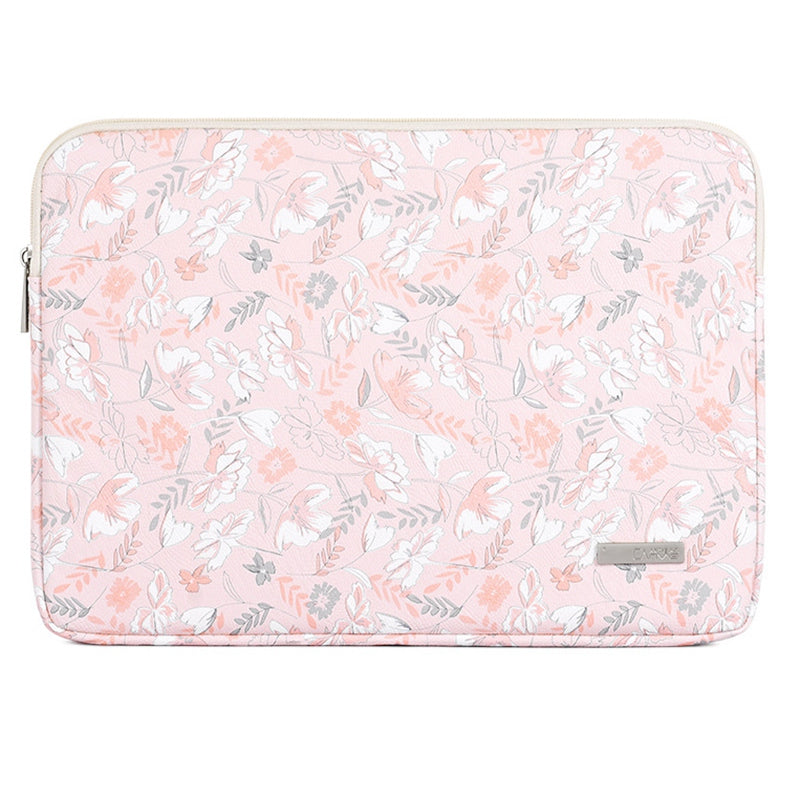 Canvasartisan G4-01 15-inch Laptop Shockproof Zipper Bag Flower and Leaves Print PU Leather Notebook Protective Sleeve