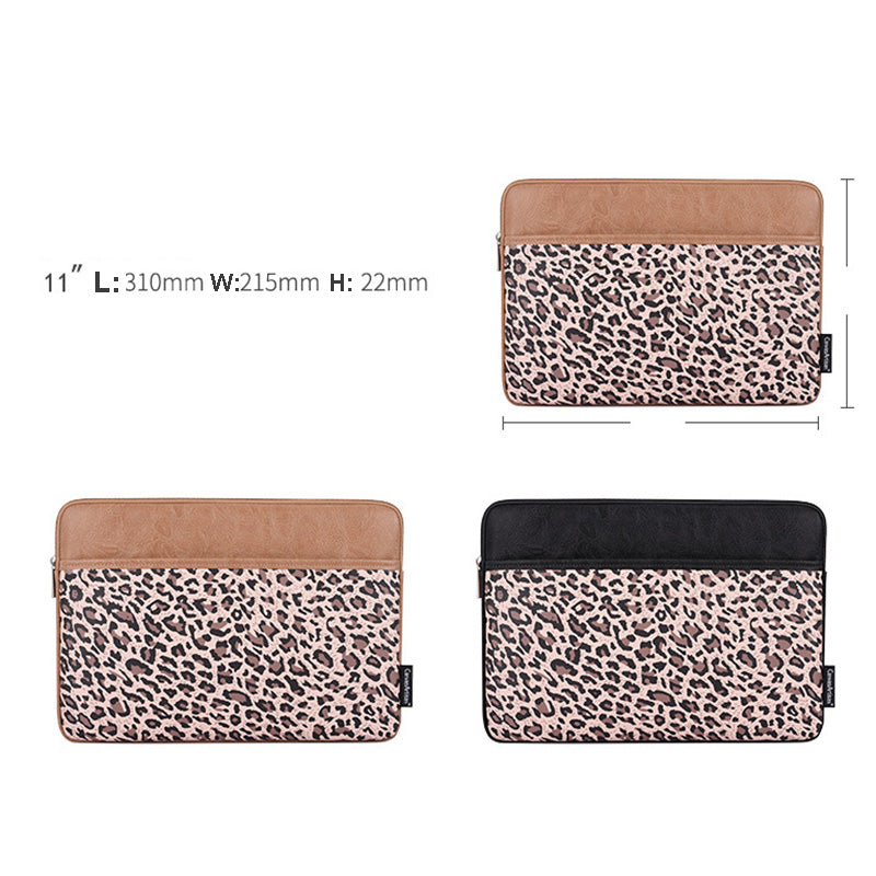 Canvasartisan G31-36 11-inch Laptop Soft Lining Carrying Bag Leopard Print PU Leather Notebook Protective Sleeve - Black
