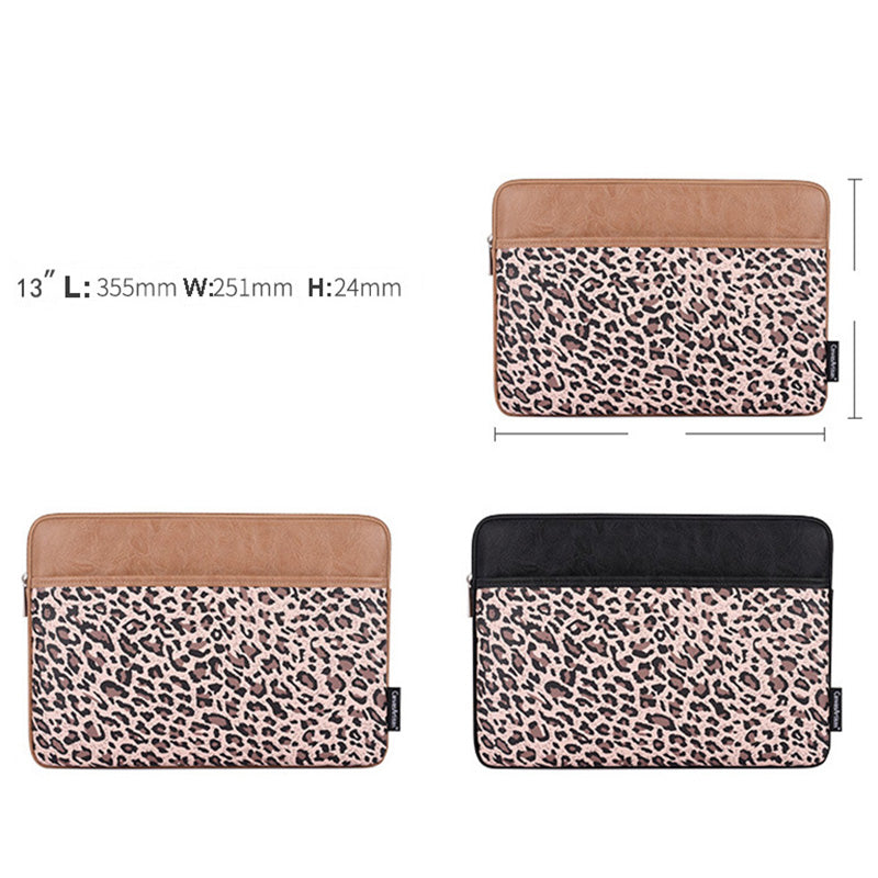 Canvasartisan G31-36 13-inch Laptop Leopard Print PU Leather Storage Bag Notebook Protective Sleeve - Black