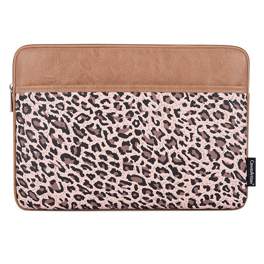 Canvasartisan G31-36 12-inch Laptop Smooth Zipper Carrying Bag Leopard Print Notebook Protective Sleeve - Khaki