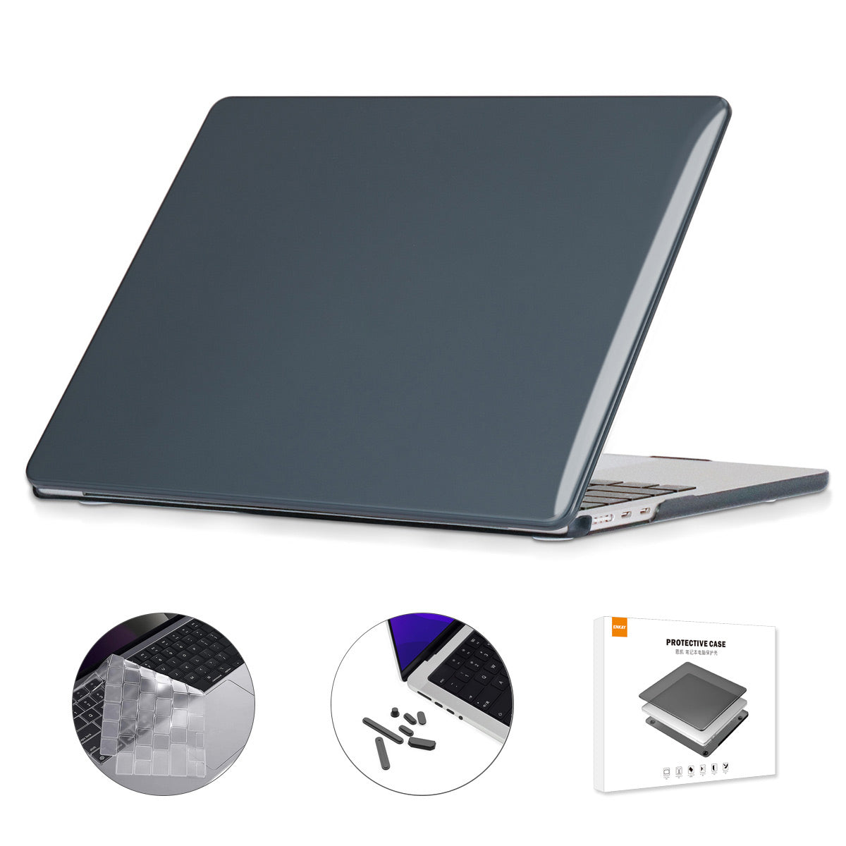Crystal Laptop Cover for MacBook Air 13 inch (2022)(A2681)(US Version) Protective Case + Slim TPU Keyboard Film + Anti-dust Plugs - Black