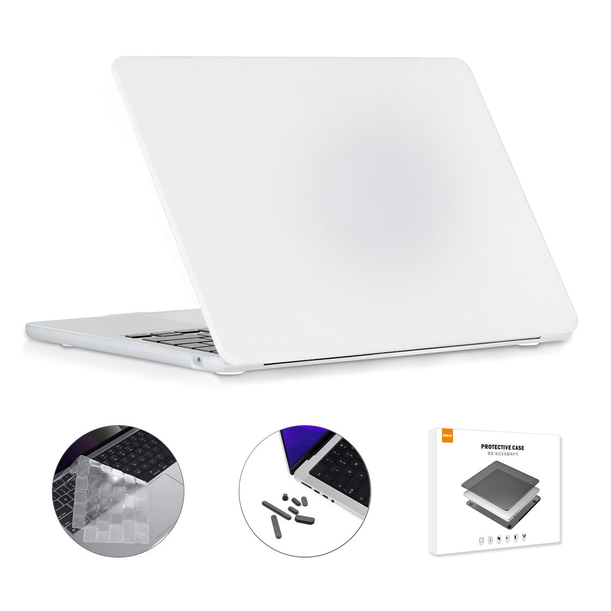 for MacBook Air 13 inch (2022)(A2681)(US Version) Matte Laptop Protective Case + Ultra Slim TPU Keyboard Film + Silicone Anti-dust Plugs - White