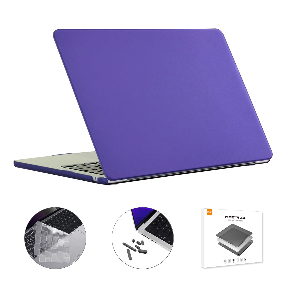 for MacBook Air 13 inch (2022)(A2681)(US Version) Matte Laptop Protective Case + Ultra Slim TPU Keyboard Film + Silicone Anti-dust Plugs - Dark Purple