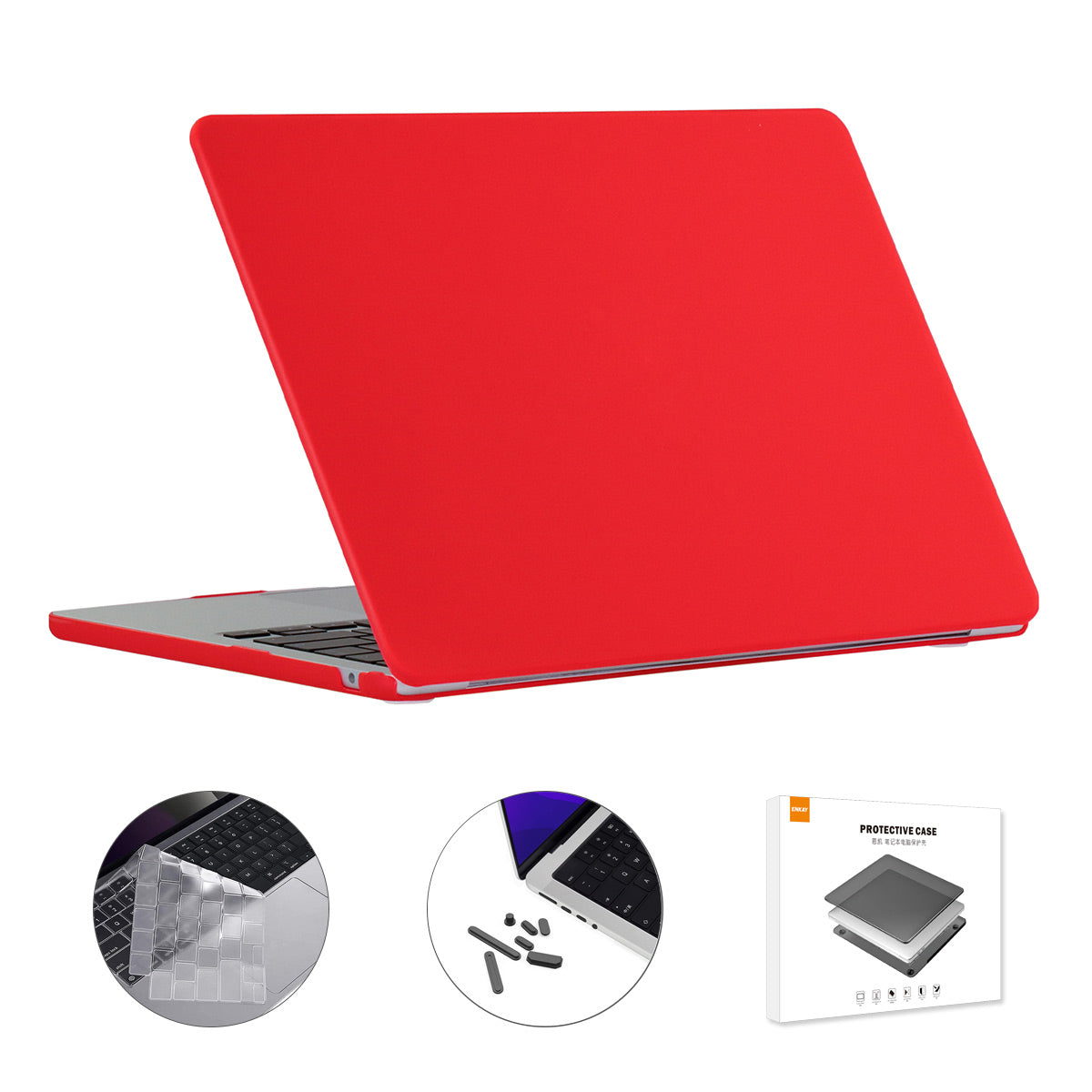 for MacBook Air 13 inch (2022)(A2681)(US Version) Matte Laptop Protective Case + Ultra Slim TPU Keyboard Film + Silicone Anti-dust Plugs - Red