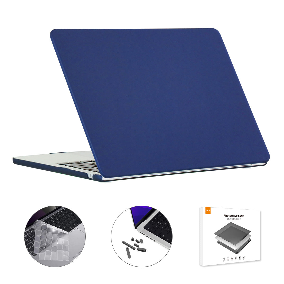 for MacBook Air 13 inch (2022)(A2681)(US) Matte Laptop Protective Case + Ultra Slim TPU Keyboard Film + Silicone Anti-dust Plugs - Midnight Blue