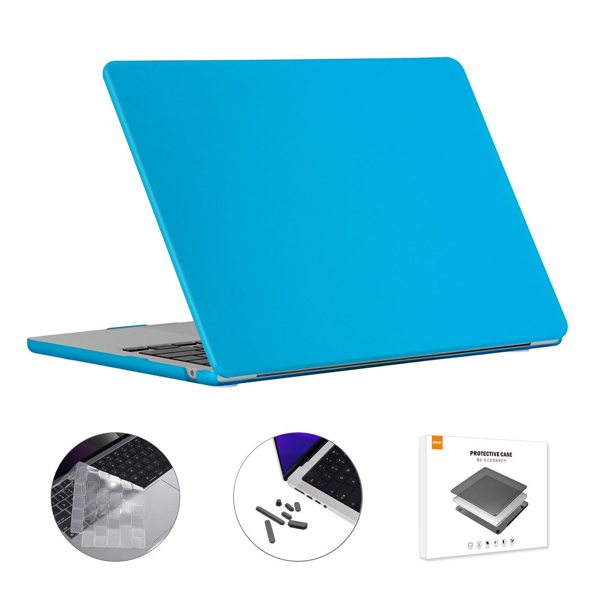 for MacBook Air 13 inch (2022)(A2681)(US Version) Matte Laptop Protective Case + Ultra Slim TPU Keyboard Film + Silicone Anti-dust Plugs - Blue