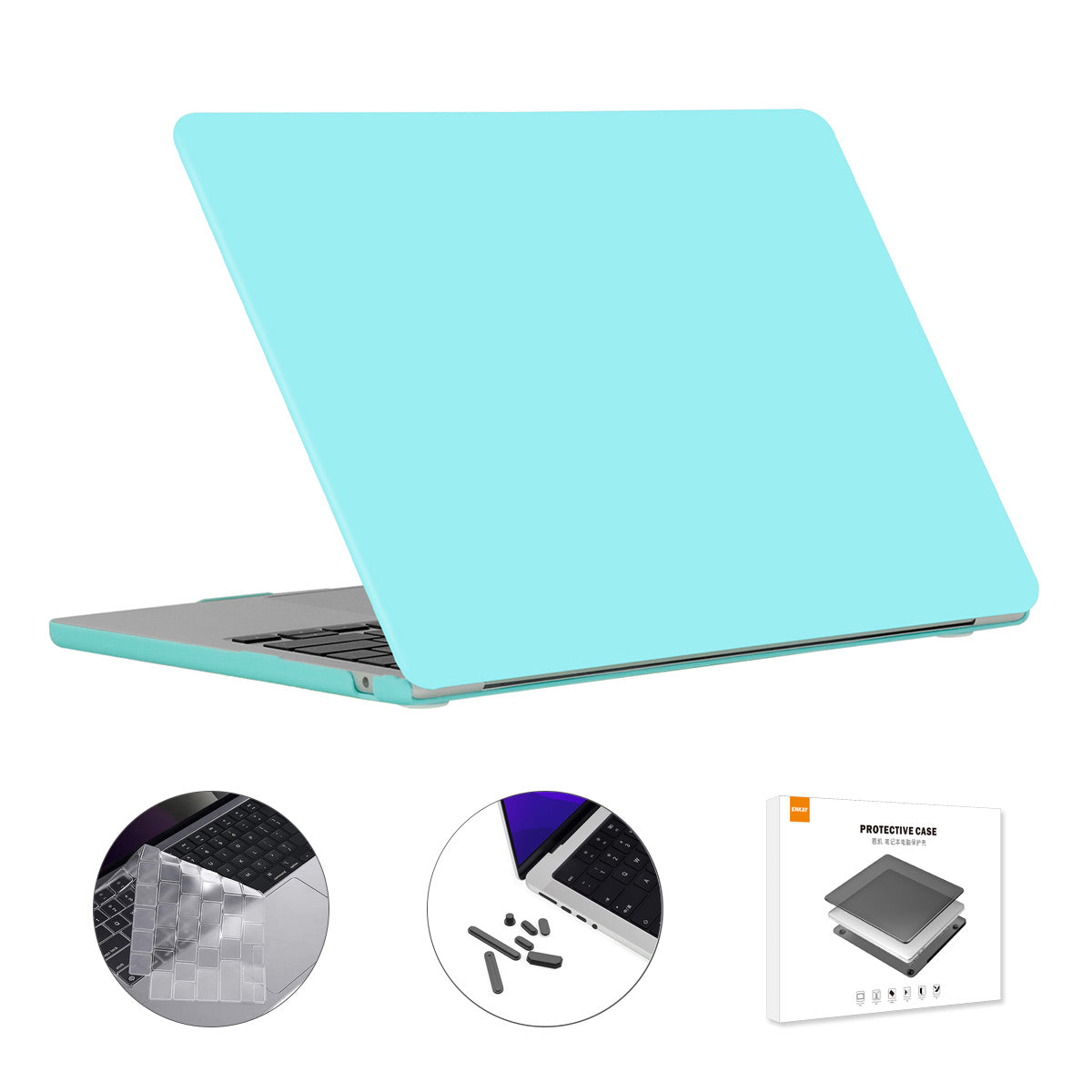 for MacBook Air 13 inch (2022)(A2681)(US Version) Matte Laptop Protective Case + Ultra Slim TPU Keyboard Film + Silicone Anti-dust Plugs - Lake Blue