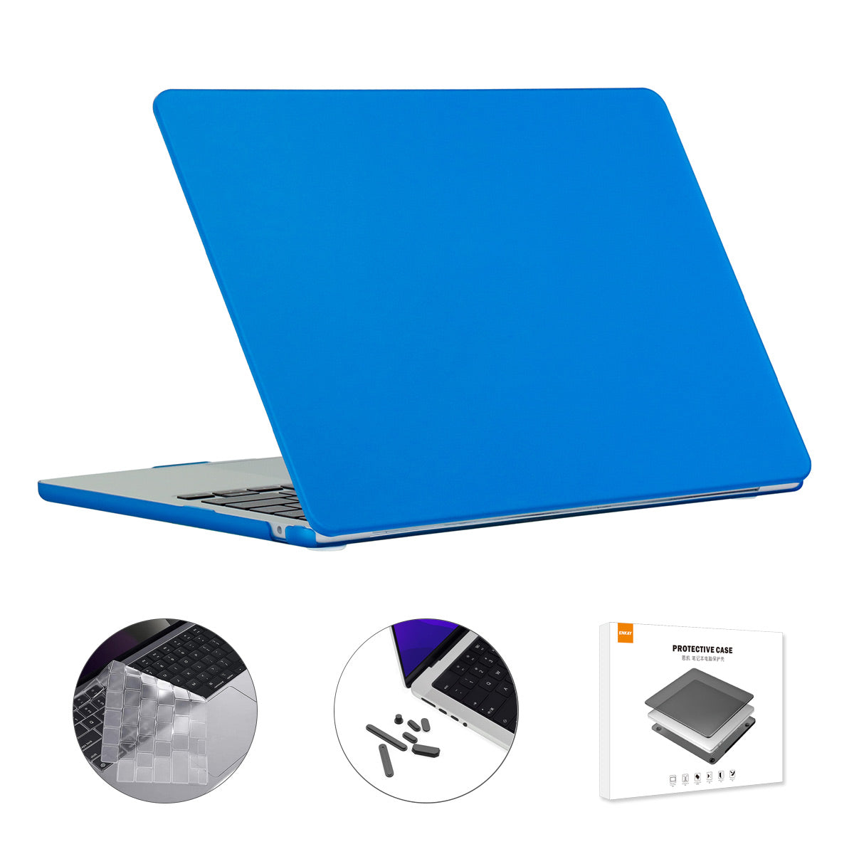 for MacBook Air 13 inch (2022)(A2681)(US Version) Matte Laptop Protective Case + Ultra Slim TPU Keyboard Film + Silicone Anti-dust Plugs - Dark Blue