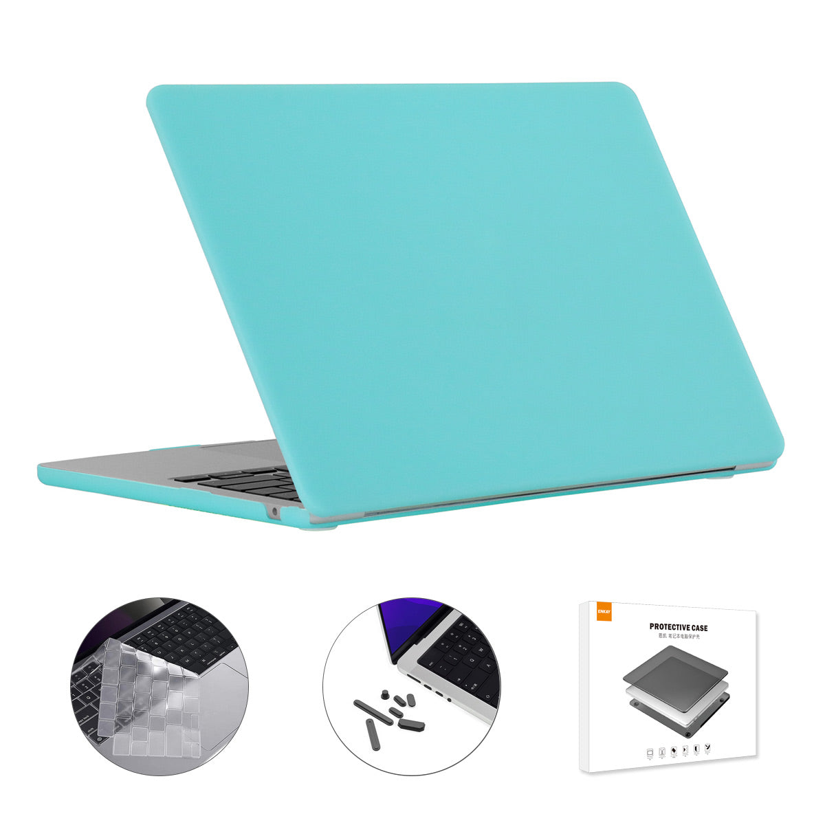 for MacBook Air 13 inch (2022)(A2681)(US Version) Matte Laptop Protective Case + Ultra Slim TPU Keyboard Film + Silicone Anti-dust Plugs - Cyan