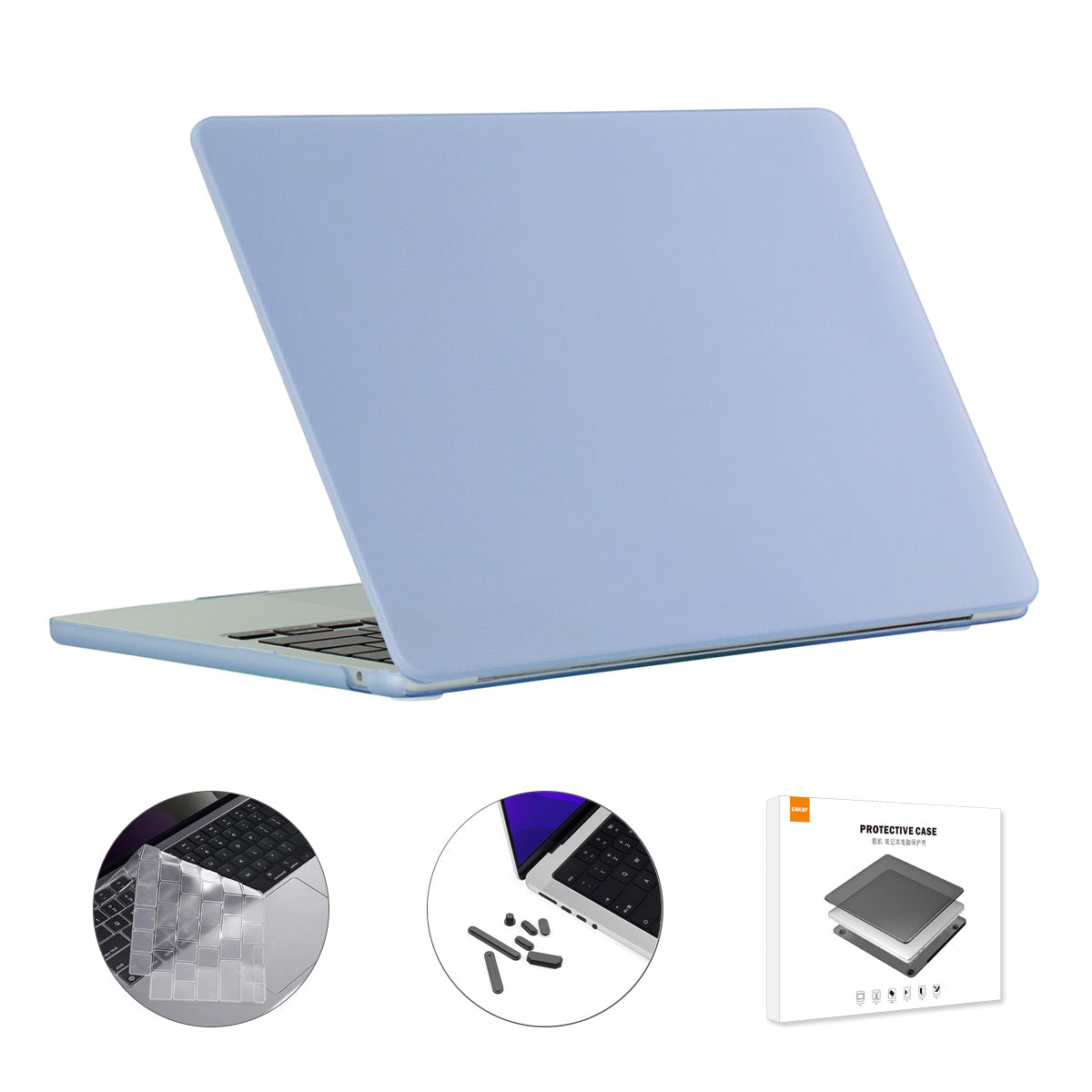 for MacBook Air 13 inch (2022)(A2681)(US) Matte Laptop Protective Case + Ultra Slim TPU Keyboard Film + Silicone Anti-dust Plugs - Light Purple