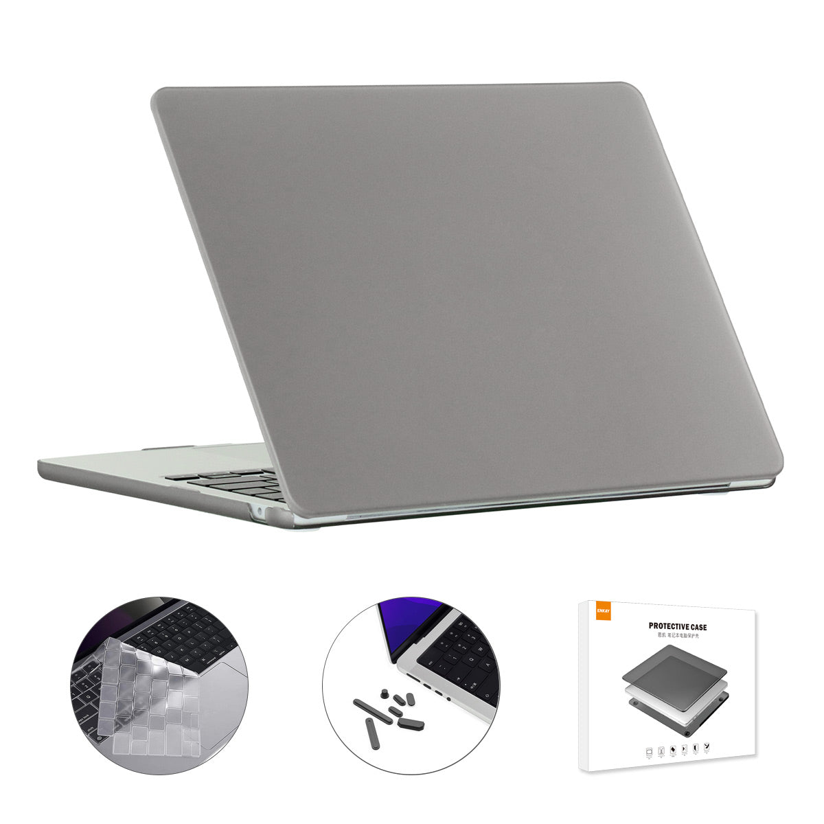 Matte Laptop Case for MacBook Air 13 inch (2022)(A2681)(EU Version) Protective Cover with TPU Keyboard Film and Anti-dust Plugs - Grey
