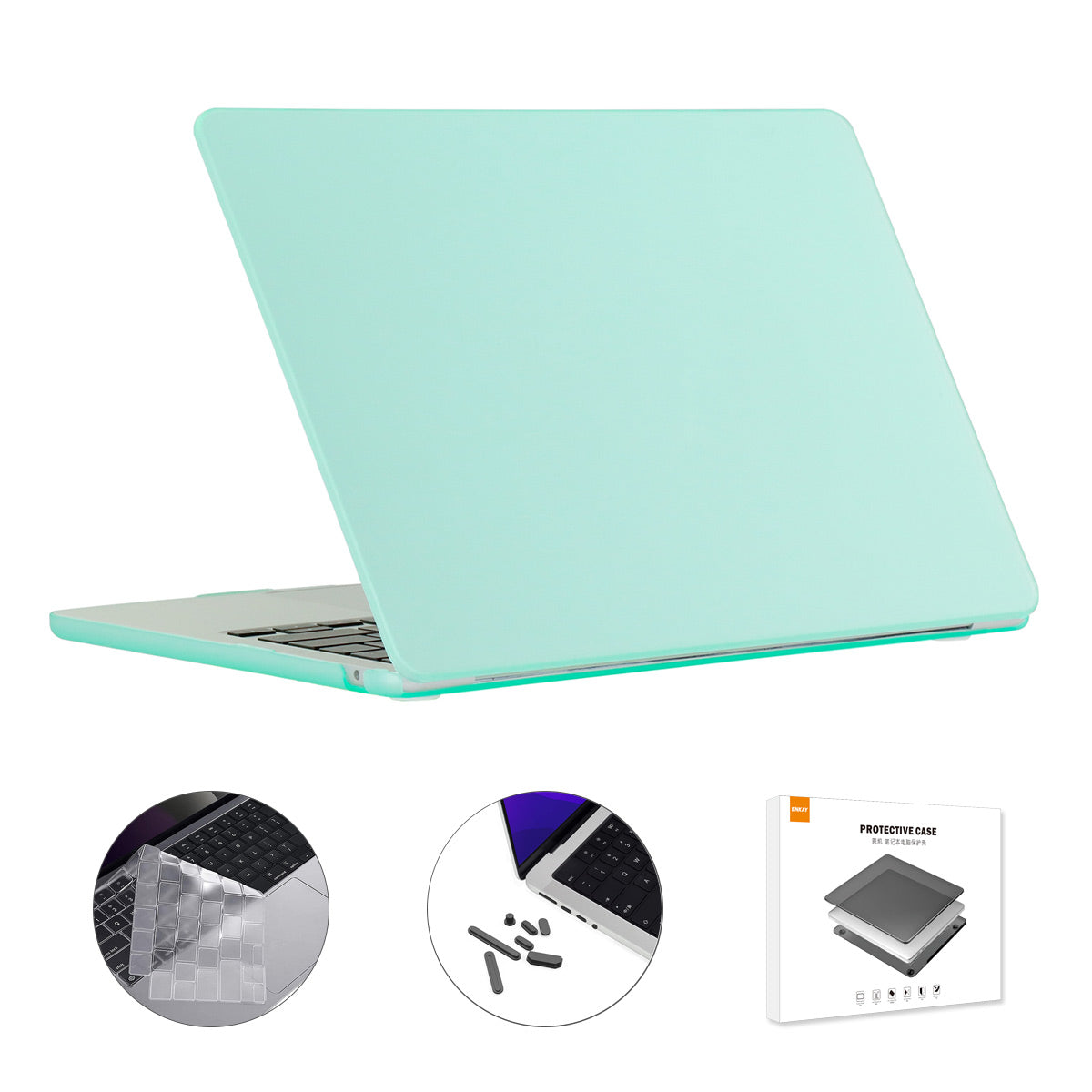 Matte Laptop Case for MacBook Air 13 inch (2022)(A2681)(EU Version) Protective Cover with TPU Keyboard Film and Anti-dust Plugs - Mint Green