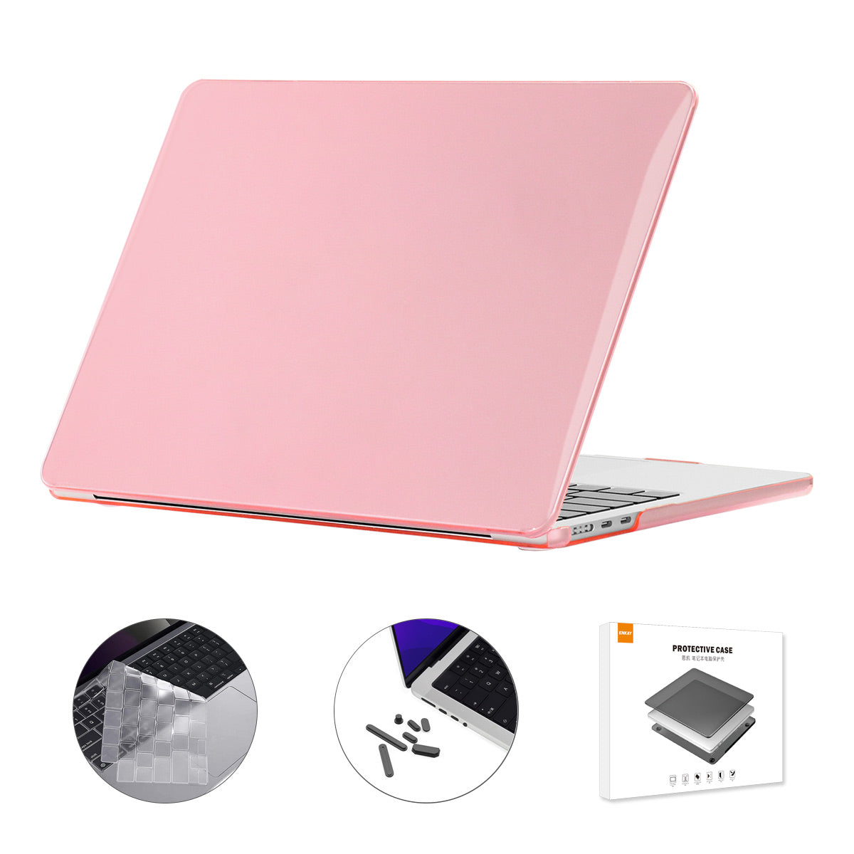 for MacBook Air 13 inch (2022)(A2681)(EU Version) Anti-scratch Crystal Laptop Protective Cover + Slim TPU Keyboard Film + Anti-dust Plugs - Pink