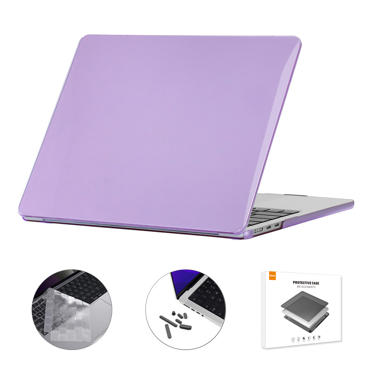 for MacBook Air 13 inch (2022)(A2681)(EU Version) Anti-scratch Crystal Laptop Protective Cover + Slim TPU Keyboard Film + Anti-dust Plugs - Purple
