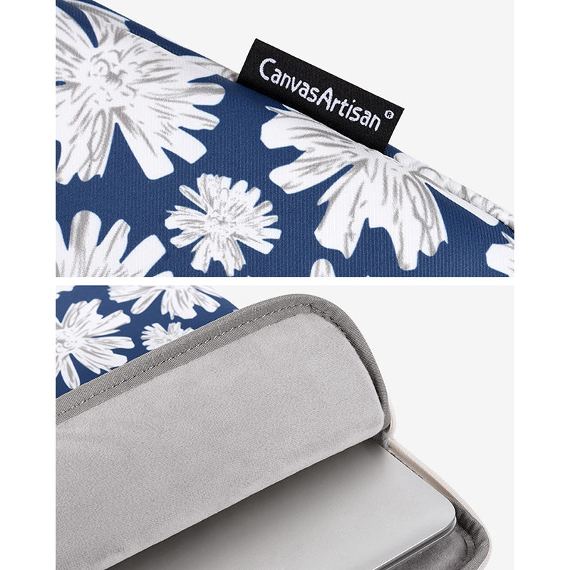Canvasartisan H34-01 14-inch Notebook Protective Sleeve for Travel / Office / School Flower Print Laptop Zipper Bag