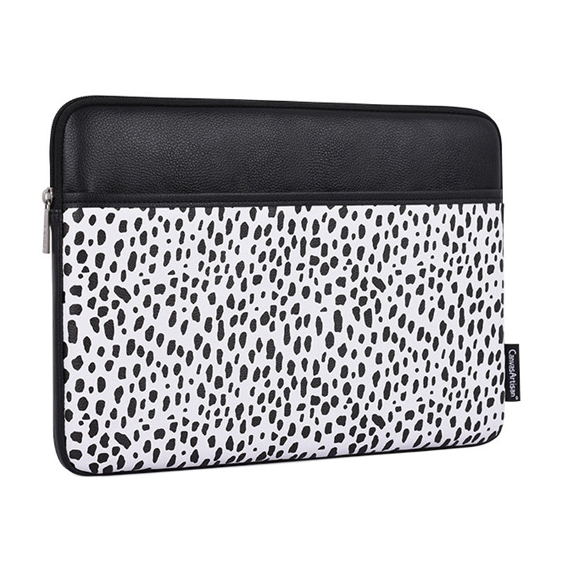 Canvasartisan G36-36 15-inch Laptop Portable Zipper Bag with Front Pocket PU Leather Black Spotted Notebook Protective Sleeve