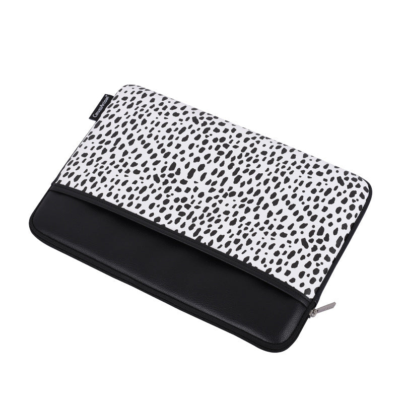 Canvasartisan G36-36 15-inch Laptop Portable Zipper Bag with Front Pocket PU Leather Black Spotted Notebook Protective Sleeve