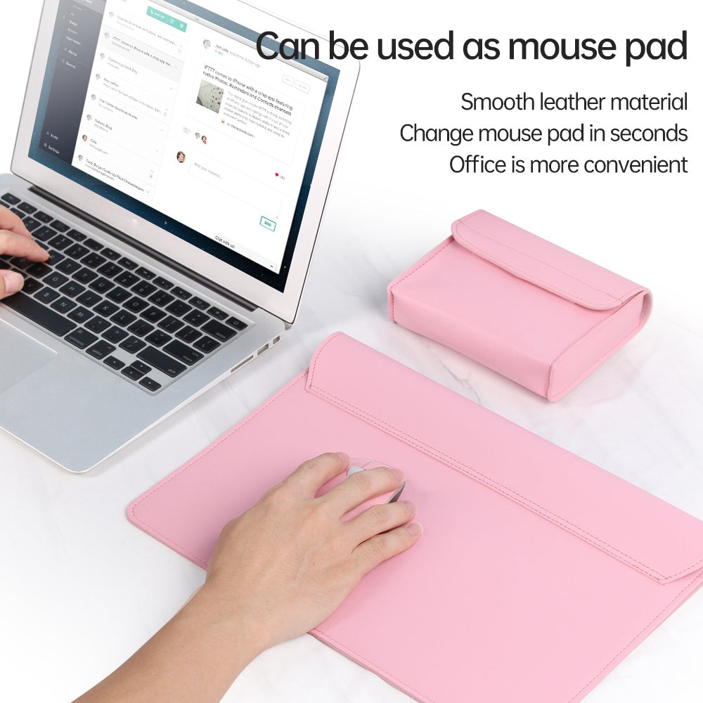 13-14 Inch Notebook Computer Sleeve for MacBook Waterproof PU Leather Mouse Pad Laptop Storage Pouch for Home Office - Grey