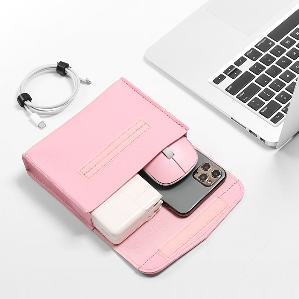 13-14 Inch Notebook Computer Sleeve for MacBook Waterproof PU Leather Mouse Pad Laptop Storage Pouch for Home Office - Grey