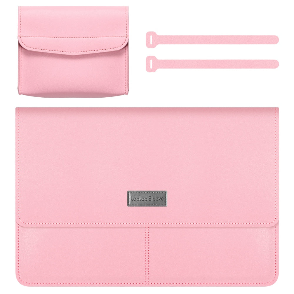 13-14 Inch Notebook Computer Sleeve for MacBook Waterproof PU Leather Mouse Pad Laptop Storage Pouch for Home Office - Pink