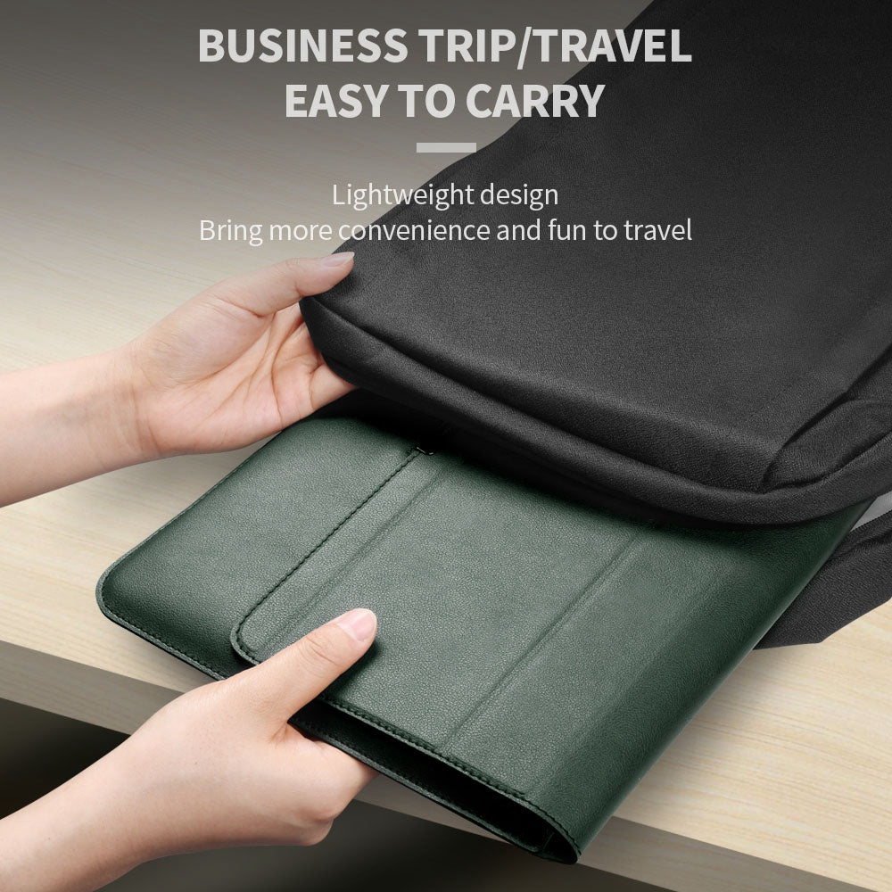 Anti-Drop PU Leather Sleeve Bag for 11 / 12-inch Laptops Shockproof Carry Case Portable Storage Bag with Stand - Green