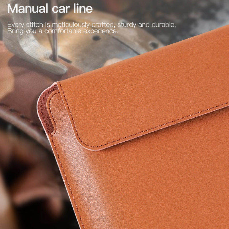 SS07 Laptop Sleeve for 13 inch Notebook, Cowhide Leather Waterproof Cover Horizontal Style Notebook Computer Case - Brown