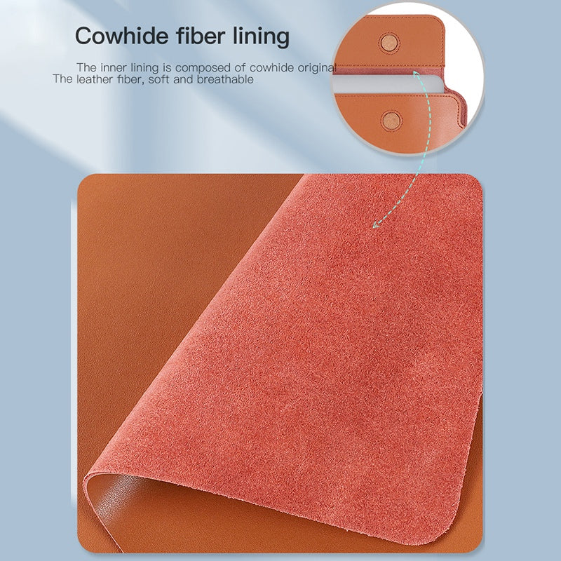 SS07 Laptop Sleeve for 13 inch Notebook, Cowhide Leather Waterproof Cover Horizontal Style Notebook Computer Case - Brown