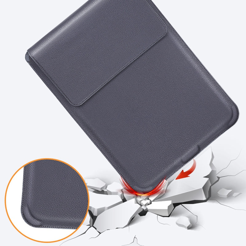 SS-29 Laptop Sleeve Case for 12-14 inch Notebook, Adjustable Stand Waterproof Ultrafiber Leather Sleeve Bag Vertical Computer Protective Carrying Case - Dark Grey