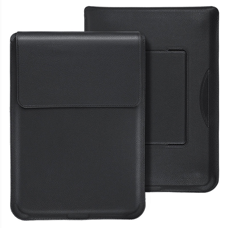 SS-29 Laptop Sleeve Case for 12-14 inch Notebook, Adjustable Stand Waterproof Ultrafiber Leather Sleeve Bag Vertical Computer Protective Carrying Case - Black