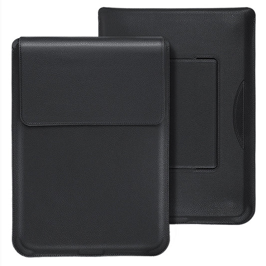 SS-29 Laptop Sleeve Case for 12-14 inch Notebook, Adjustable Stand Waterproof Ultrafiber Leather Sleeve Bag Vertical Computer Protective Carrying Case - Black