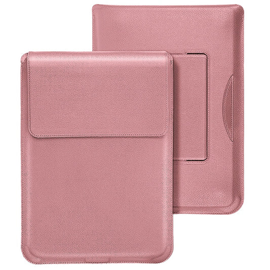 SS-29 Laptop Sleeve Case for 12-14 inch Notebook, Adjustable Stand Waterproof Ultrafiber Leather Sleeve Bag Vertical Computer Protective Carrying Case - Rose Gold