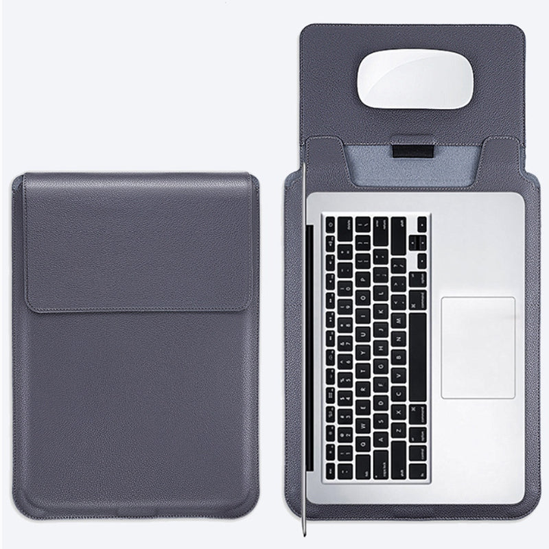 SS-29 Laptop Sleeve for 15-16 inch Notebook, Ultrafiber Leather Waterproof Sleeve Bag Vertical Computer Storage Bag with Stand - Black