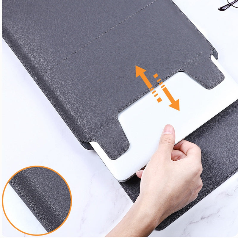 SS-29 Laptop Sleeve for 15-16 inch Notebook, Ultrafiber Leather Waterproof Sleeve Bag Vertical Computer Storage Bag with Stand - Black