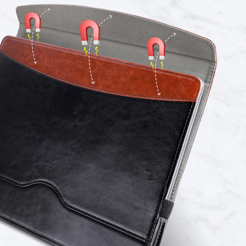 SS-26 Laptop Case Cover for Microsoft Surface Laptop 1 / 2 / 3 / 4 13.5 inch, PU Leather Stand Notebook Sleeve Skin Pouch - Leather Splicing / Black+Brown