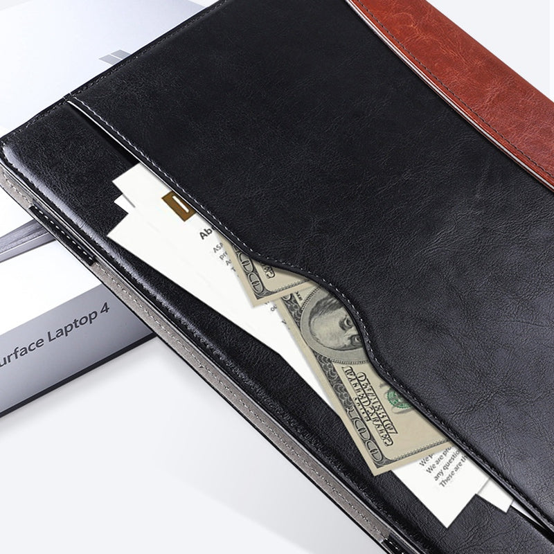 SS-26 Laptop Case Cover for Microsoft Surface Laptop 1 / 2 / 3 / 4 13.5 inch, PU Leather Stand Notebook Sleeve Skin Pouch - Cloth Texture Splicing / Grey