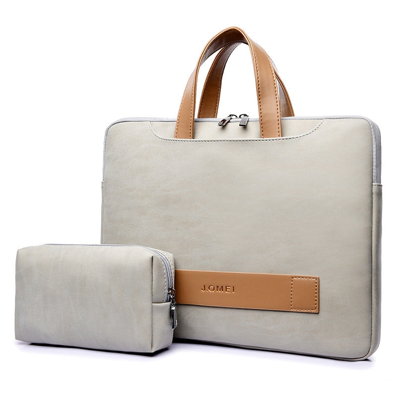 951# 15.6-inch Notebook Protective Bag Shockproof PU Leather Laptop Handbag with Small Bag - Grey
