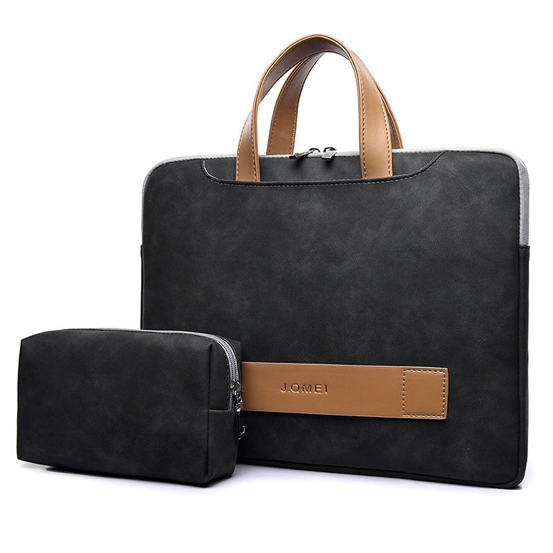 951# 15.6-inch Notebook Protective Bag Shockproof PU Leather Laptop Handbag with Small Bag - Black