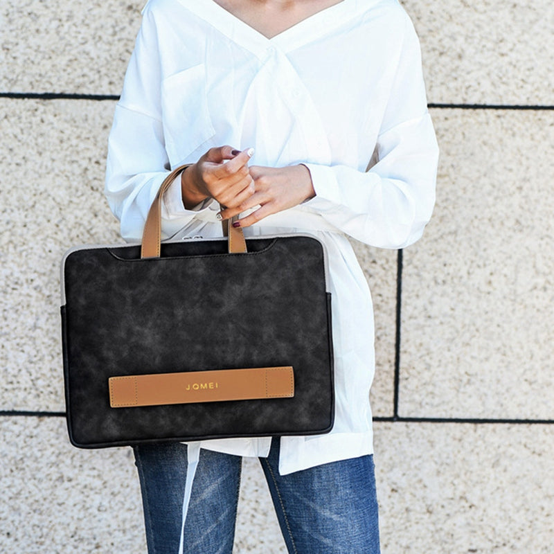 951# 15.6-inch Notebook Protective Bag Shockproof PU Leather Laptop Handbag with Small Bag - Black