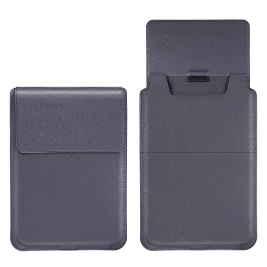 12-14 inch Notebook Leather Sleeve Bag Anti-drop Laptop Storage Bag with Stand - Dark Grey