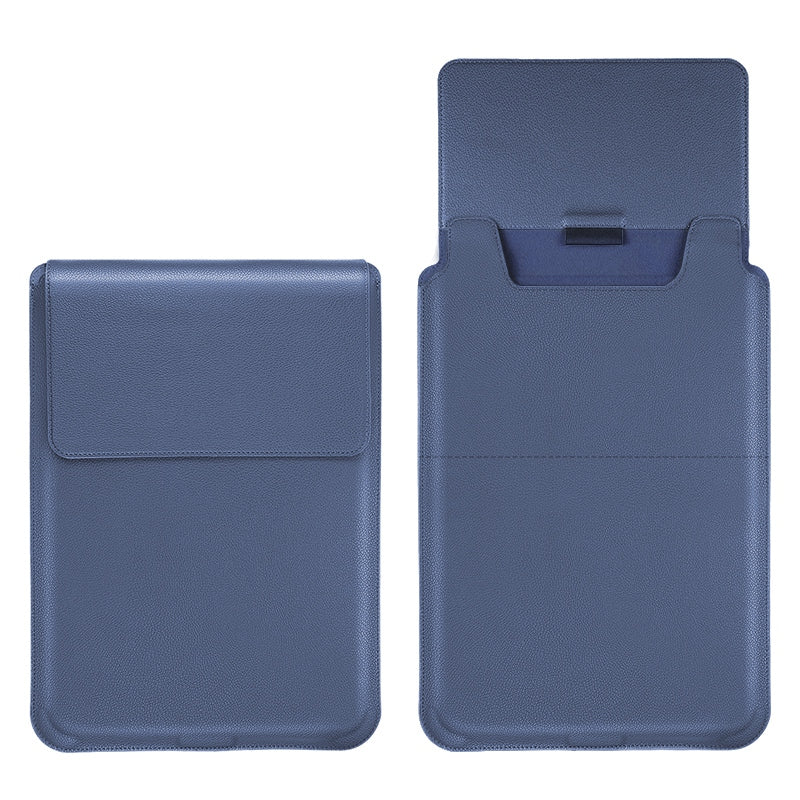 12-14 inch Notebook Leather Sleeve Bag Anti-drop Laptop Storage Bag with Stand - Dark Blue