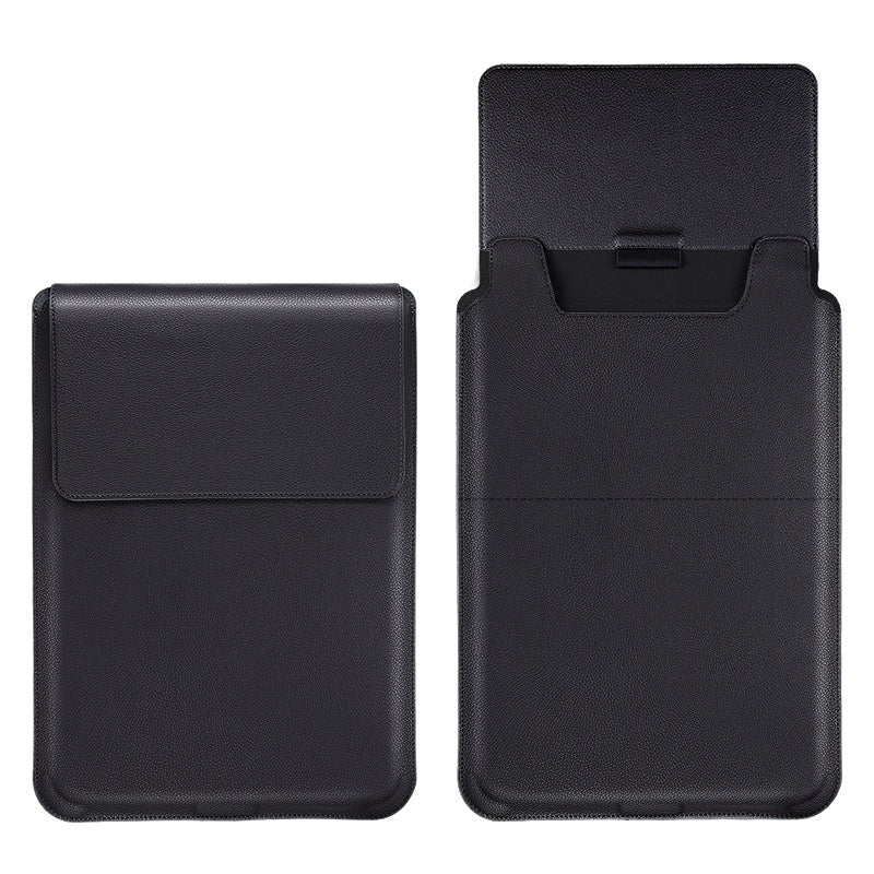 12-14 inch Notebook Leather Sleeve Bag Anti-drop Laptop Storage Bag with Stand - Black