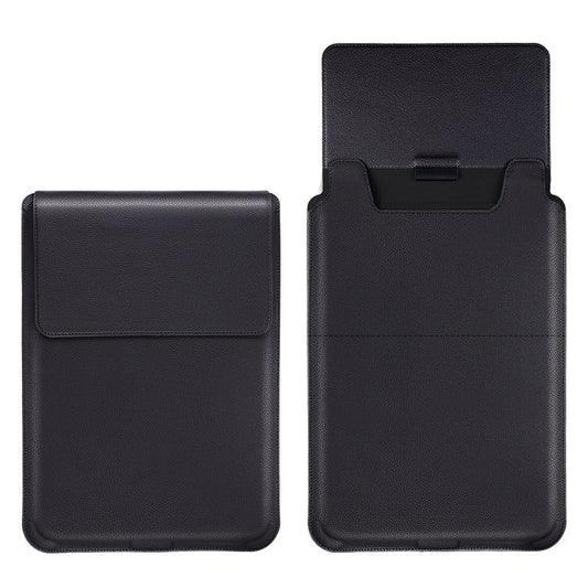 12-14 inch Notebook Leather Sleeve Bag Anti-drop Laptop Storage Bag with Stand - Black