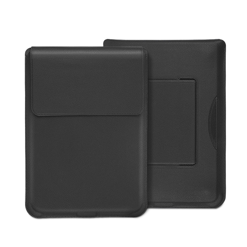 12-14 inch Notebook Leather Sleeve Bag Anti-drop Laptop Storage Bag with Stand - Black