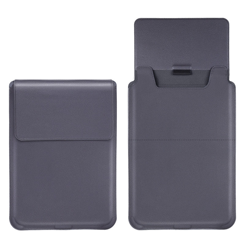 15-16 inch Notebook Leather Sleeve Bag Portable Laptop Anti-drop Carrying Bag with Stand - Dark Grey