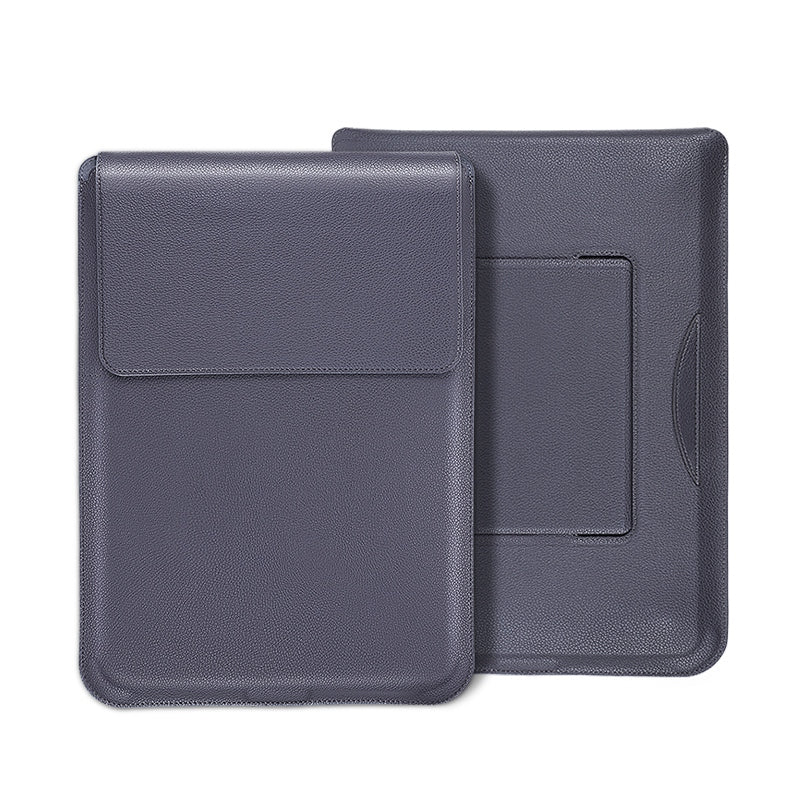 15-16 inch Notebook Leather Sleeve Bag Portable Laptop Anti-drop Carrying Bag with Stand - Dark Grey