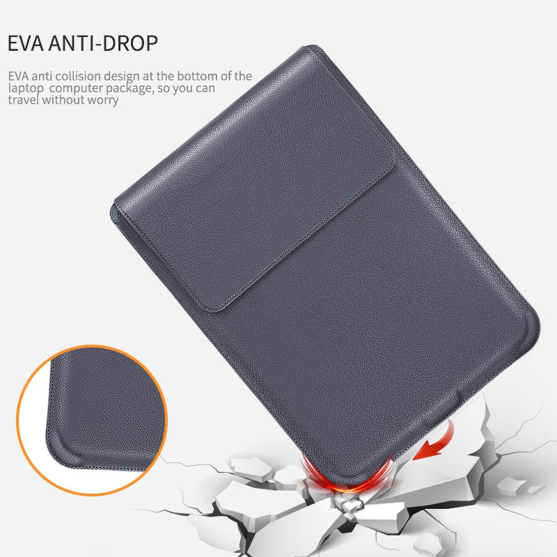 15-16 inch Notebook Leather Sleeve Bag Portable Laptop Anti-drop Carrying Bag with Stand - Dark Grey