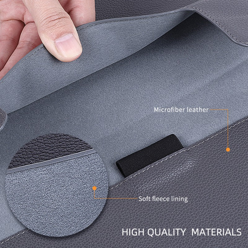 15-16 inch Notebook Leather Sleeve Bag Portable Laptop Anti-drop Carrying Bag with Stand - Dark Grey